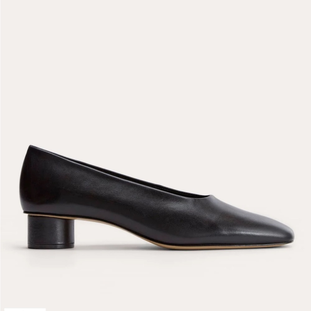 Everlane Black Leather Low Block Heel Pumps
